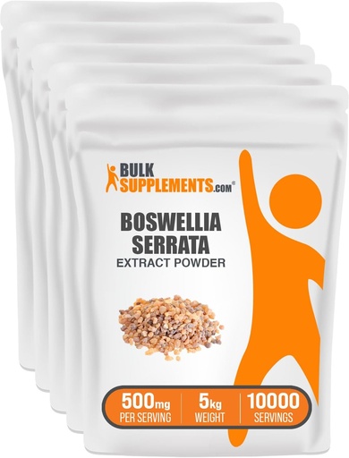 [BRSWKHQ6OMHQYGDZ] BulkSupplements.com Boswellia Serrata Extract Powder - from Frankincense Resin, Boswellia Serrata Powder - Herbal Supplement, Gluten Free, 500mg per Serving, 5kg (11 lbs) (Pack of 5)