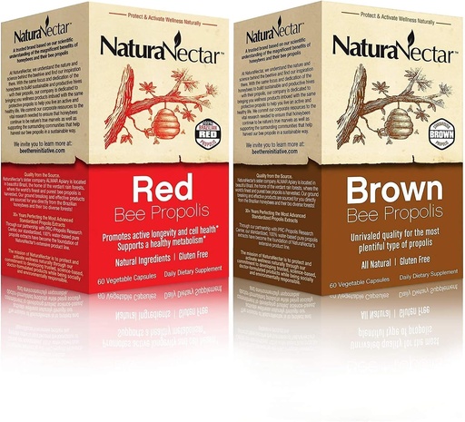 [BRSWYCQTCINBG3LO] NaturaNectar Natural Bee Propolis Bundle - Red Propolis and Brown Propolis - for Immune Support, Respiratory Health and Healthy Metabolism - 60 Capsules per Bottle