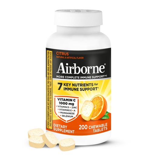 [BRSWYAYTBYBRMH37] Airborne Citrus Chewable Tablets, 200ct | Immune Support Supplement with 1000mg Vitamin C + Vitamins A, D, E, Zinc,Selenium, & Manganese | Herbal Blend | Gluten Free