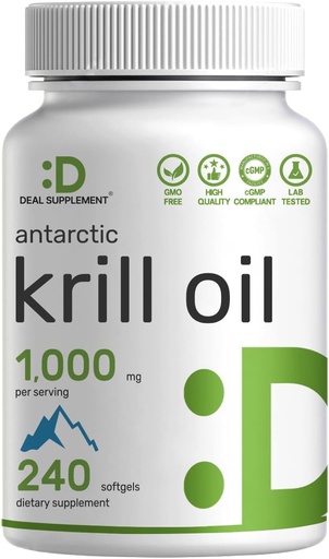 [BRSWYGIQBVYGKEL2] DEAL-LIITDE Antarktis Krill Oil, 1000mg Per Serving, 240 Softgels ... Merkurius Free, No Fishy Taste 