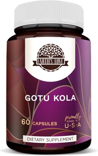 [BRSWGCALAUCQY2T6] Earth's Love - Gotu Kola 60 Capsules, 500 mg, Gotu Kola (Centella Asiatica) Dried Herb (60 Capsules)