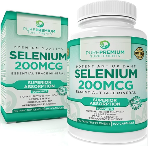 [BRSWG2YYCAHRAALG] PurePremium Selenium 200mcg Supplement - L Selenometionina Essential Mineral - Apoio Diário para Tiróide Normal, Sistema Imune, Função de Próstata Normal - 3 Meses Fornecimento - 100 Cápsulas
