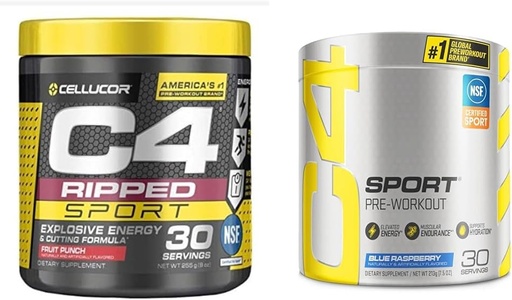 [BRSROAIPDICGKHLZ] C4 Ripped Sport Pre Workout Powder Fruit Punch - NSF Certified for Sport + Sugar Free & C4 Sport Pre Workout Powder Blue Raspberry - Pre Workout Energy