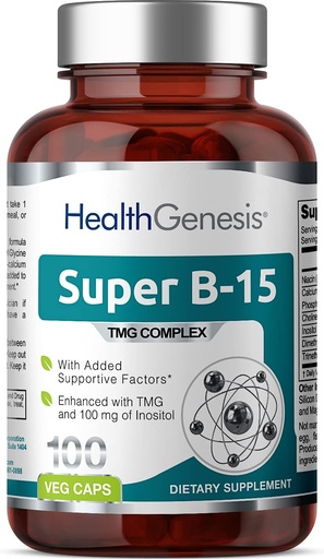 [BRSWGZQRA4IQGCT3] Super B-15 100 Vcaps - Niacin Calcium Choline Inositol DMG TMG - Supports Healthy Oxygen Energy Levels