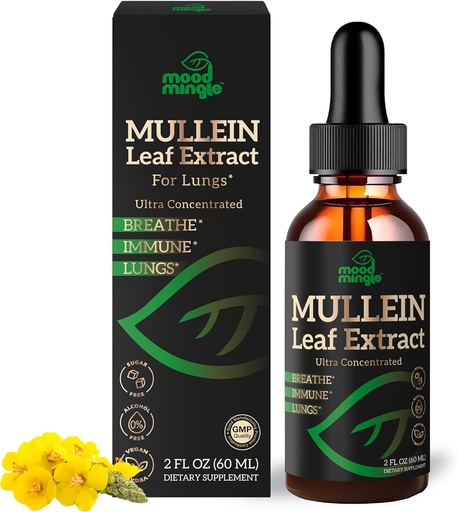 [BRSRAGLRPIBG2E3J] Mullein Leaf Extract for Lungs - Mullein Drops for Respiratory Health Support Lung Detox Cleanse - Vegan Sugar-Free Gluten Free - Liquid Supplement for Men Women 2fl. oz (60ml) (1 Pack)