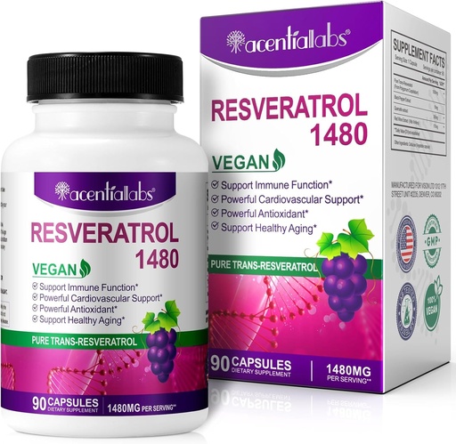 [BRSROEI3AV6RO3QU] 100% naturlig resveratrol - 1480mg Per servering, 90 Veggie kapsler, 99% ren trans-resveratrol, antioksidant for sunn aldring, hjerne og hjerte støtte