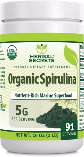 [BRSRO2QFPMBWEC3H] Herbal Secrets Organic Spirulina Powder 16 Oz Tortura Non-GMO TEN Gluten Free Silencio Made in USA