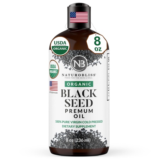 [BRSROGIYCAPAYDY3] NaturoBliss Organic Black Seed Oil 100 Virgin Cold Pressed Omega 3 6 9 Super Antioxidant for Immune Support, Joints, Mobility, Digestion, Hair Skin Vegan, Gluten-Free, Non-GMO USDA Certified 8oz