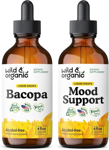 [BRSRABD5CB6AECLD] Wild & Organic Bacopa Tincture 4 fl oz & Mood Support Tincture 4 fl oz