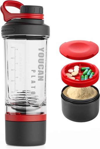 [BRSRMBQ3CEJROEQ3] 21oz Protein Shaker Bottle with Powder Storage Container-Shaker Cups for Protein Shakes-preout bottle-Mixer Cup-Gym Sport Water Bottle -Made with Tritan BPA Free, with Wire Whisk Balls,Red