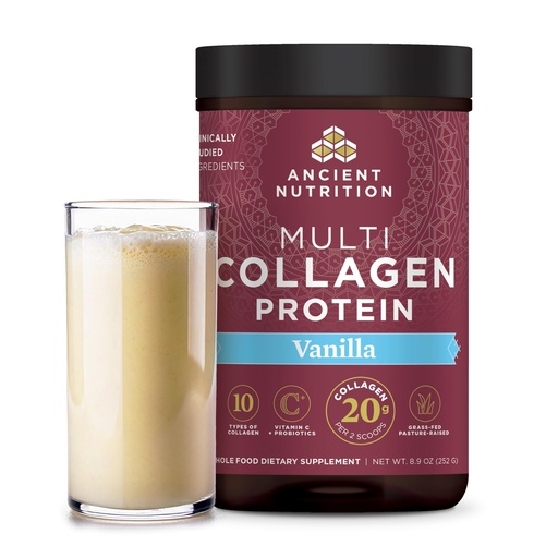 [BRSWGFT2DEIQAGYV] Ancient Nutrition Collagen Peptides Powder, Multi Collagen Protein, Women & Men, Vitamin C, Probiotics, Hydrolyzed Collagen, Supports Skin, Joints, Gut Health, Vanilla, 24 Servings
