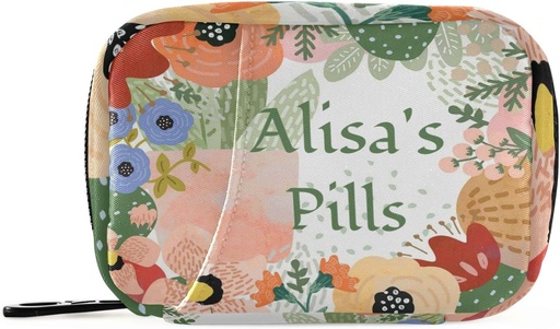 [BRSRMZINOYPQKD3H] Kustom Pill Box 7 Day Cill Case Cactus Flowers Personalized Name Travel Organizer Bag dengan Zipper Portable Case Compact Size Vitamin Suplemen Hoder