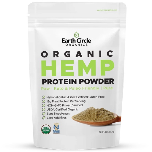 [BRSWG23QOQARQ3A6] Earth Circle Organics Organic Hemp Protein Powder, Gluten Free, Plant Based & Vegan Raw Protein Powder - Perfect for Keto, Meal Replacement Shakes, Pre-Workout and Post Workout (8oz, Pack of 1)