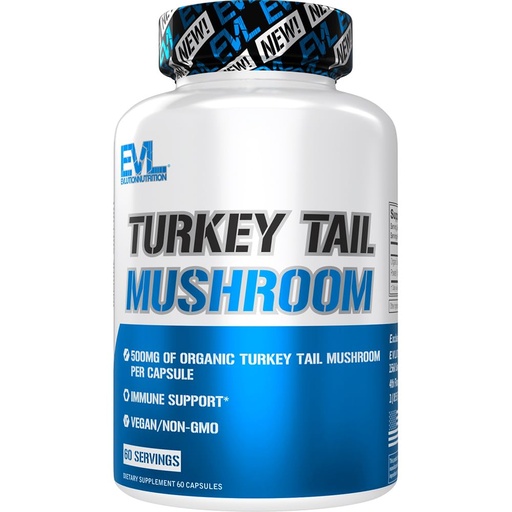 [BRSROAYOBUMAMHL7] Evlution Nutrition Turkey Tail Mushroom - 500mg Organic Turkey Tail Mushroom per Capsule - Immune Support - Dietary Supplement - Vegan & Non-GMO - 60 Servings - 60 Capsules