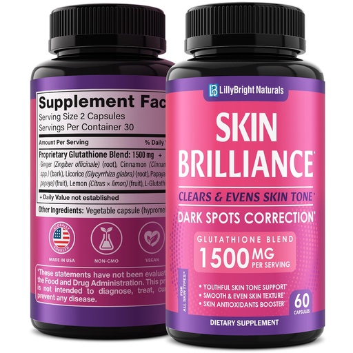 [BRSW2GIYDINGY3D7] Glutathione Capsules - 1,500mcg L-Glutathione Supplement with Vitamin C - Skin Tone Enhancer - Targets Dark Spots & Acne Marks - Antioxidant Supplement for Beauty & Health Support - 60 Skin Pills