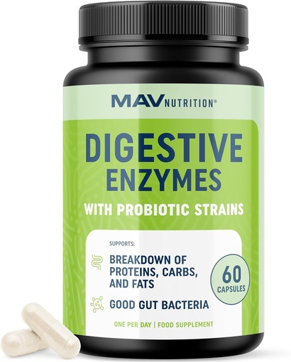 [BRSWKHY2OUABY2LA] Enzimas Digestivas con Probióticos | Salud Digestiva para Mujeres y Hombres | Mezcla de Enzimas de 400 mg con Cepas Probióticas para la Digestión y la Salud Intestinal | Vegetariano | 60 Cápsulas