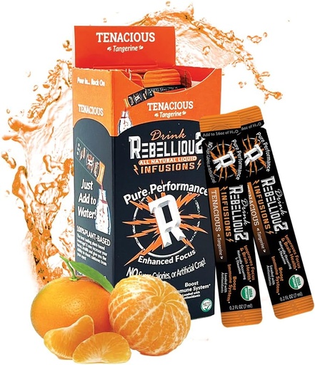 [BRSRAAYYB4PGCC3P] Rebellious Tenacious Tangerine Organic Drink Mix – Zero Calorie Energy Drink Mix | Monk Fruit & Green Tea Extract | L-Theanine + Natural Caffeine | 100% Plant-Based | Pack of 10 | Keto,Gluten-Free