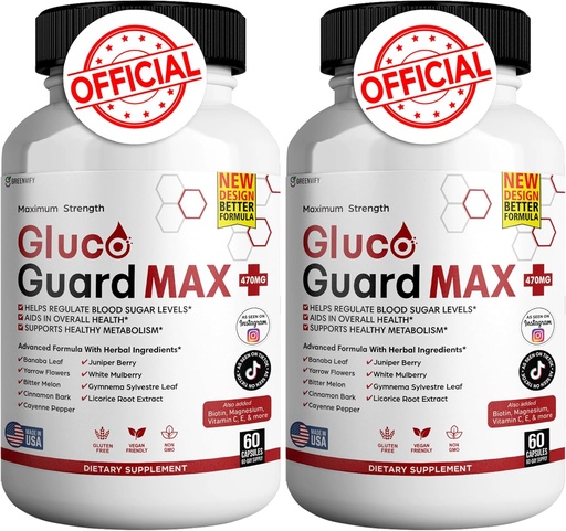[BRSRAHT6PIHGG2DU] Gluco Guard Max Daily Wellness Support Priedas su vitaminais, mineralais, ir žolėmis - chromas, Magnis, Banaba, Bitter Melon, ir Cinkas - Non-GMO, Gluten- Free - 120 kapsulės