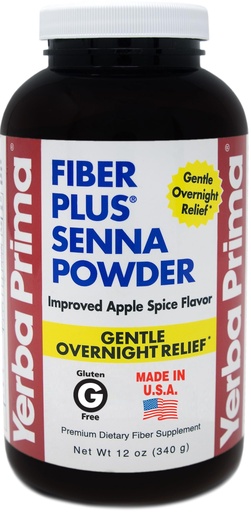 [BRSWIZYPDMDWYET4] Yerba Prima Fiber Plus Senna Powder, 12 oz (Pack of 1) - Apple Spice Flavor, Gentle Overnight Relief, USA Made, Non-GMO, Stevia Sweetened, Short-Term Use to Restore Regularity