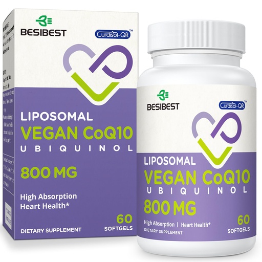 [BRSROGAKAAHREDLU] Liposomal Ubiquinol CoQ10 800 MG Softgel, High Absorption CoQ10 Ubiquinol Supplement, Active Coenzyme Q10 800mg, Powerful Antioxidant for Heart & Brain Function, Energy Production, 60 Vegan Softgels