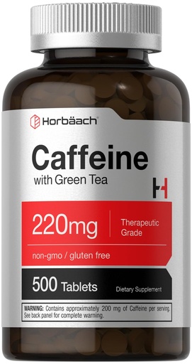 [BRSW2HQROYJQ2FLJ] Horbäach Caffeine Pills 220mg with Green Tea | 500 Tablets | Vegetarian, Non-GMO & Gluten Free