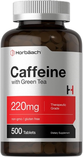 [BRSW2HQROYJQ2FLJ] Horbäach Kofeina Tabletki 220mg z zielonej herbaty 124; 500 Tabletki 124; Wegetarianin, Non-GMO & Gluten Free