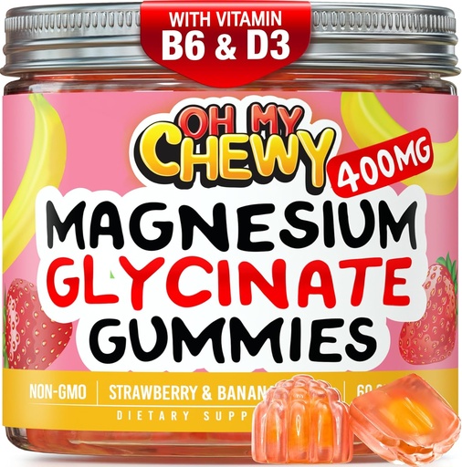 [BRSRAEABORYWAGT2] Center-Filled Magnesium Glycinate Gummies 400MG - High Absorption for Kids, Teens & Adults - Supplement for Sleep, Calm & Muscle Relaxation with B6 & D3 - Gluten Free & Vegan Friendly - 120 Count
