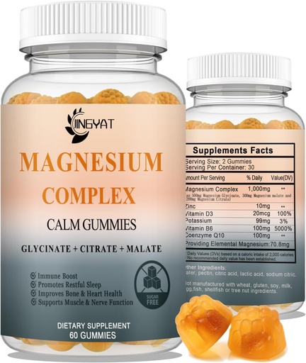 [BRSRAY3YBZ6QA3DZ] Magnesium Complex - High Absorpation Magnesium Gummes, Magnesium Glycate, Mate, & Cittech, Cheld Forms with eptember D และ Zync, Potassium, cq10 Supplement