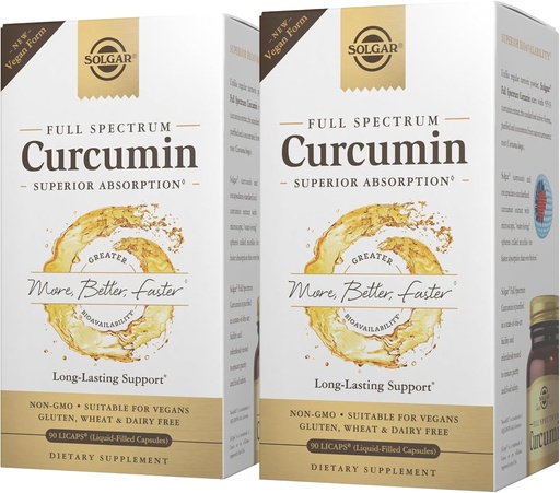 [BRSWEC34BENREF3X] Solgar Full Spectrum Curcumin - 90 LiCaps, Pack of 2 - Superior Absorption - Mózg, Joint & Immune Health - Non-GMO, Wegan, Gluten Free, Dairy Free - 180 Total Servings