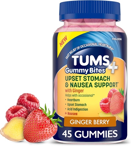 [BRSRA237BMNROC37] TUMS Plus Upset Stomach & Nausea Support, Suplemento dietético, Ginger Berry - 45 Conde