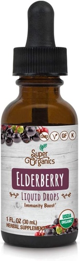 [BRSWYZL4BZYQ4FIZ] Super Organics Organic Elderberry Liquid Drops ← Non-GMO, Gluten Free, Kosher, & Vegan, 1 Fl Oz