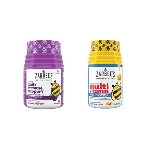 [BRSW2CA5BMDRSFL5] Zarbee's Kids Daily Immune Support & Kids Multivitamin + Probiotic Multipack, Immune Support Gummies with Elderberry, Vitamin C & Zinc, 42 ct, & Children's Vitamins + Probiotic Gummies, 70 ct, 2 Items