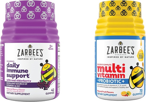 [BRSW2CA5BMDRSFL5] Zarbee's Kids Daily Immune Support & Kids Multivitamin + Probiotic Multipack, Supporto Immune Gummies con Elderberry, Vitamina C & Zinc, 42 ct, & Vitamine per bambini + Gummie Probiotiche, 70 ct, 2 Articoli