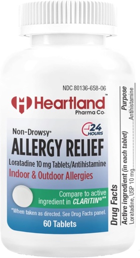 [BRSRA2QKOB7AGHI4] Loratadine 10mg | Anti Allergy Yardım Tabletləri | Drowsy / 24 Saat Daxili və Açıq Allergies üçün Yardım / 60 Count