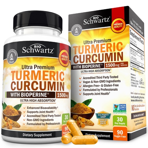 [BRSWKFQLC4HRWYAV] Turmeric Curcumin with Black Pepper Extract 1500mg - High Absorption Ultra Potent Turmeric Supplement with 95% Curcuminoids and BioPerine - Non GMO Tumeric Capsules for Joint Support - 90 Capsules
