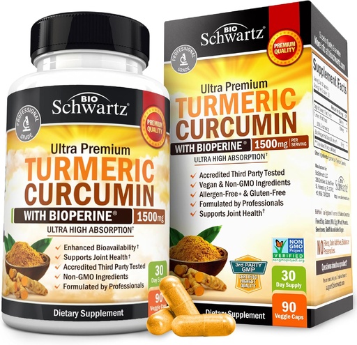 [BRSWKFQLC4HRWYAV] Turmeric Curcumin with Black Pepper Extract 1500mg - High Absorption Ultra Potent Turmeric Supplement with 95% Curcuminoids and BioPerine - Non GMO Tumeric Capsules for Joint Support - 90 Capsules