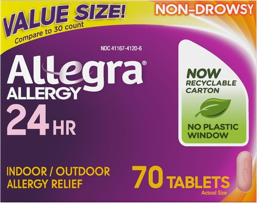 [BRSWIZINO4NWAA3G] Allegra Adult 24-Hour Allergy Relief Tablets, Non-Drowsy Indoor and Outdoor Allergy Medicine, 180 mg Fexofenadine HCI Antihistamine Pill, 70-Count