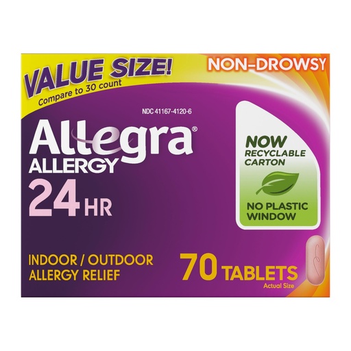 [BRSWIZINO4NWAA3G] Allegra Adult 24-Hour Allergy Relief Tablets, Non-Drowsy Indoor and Outdoor Allergy Medicine, 180 mg Fexofenadine HCI Antihistamine Pill, 70-Count