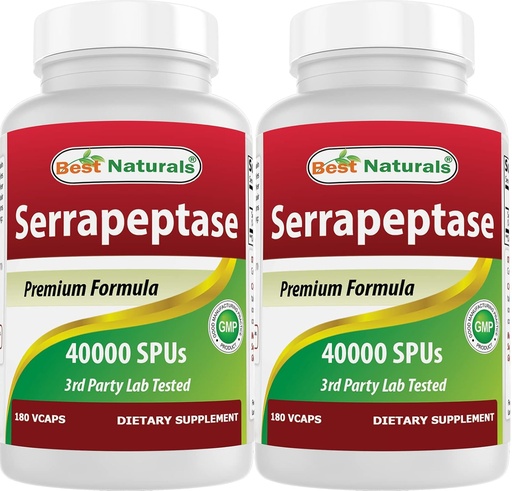 [BRSW2AYFAB7REHT5] Best Naturals Serrapeptase 40000 SPUs 180 Capsules (180 Count (Pack of 2))