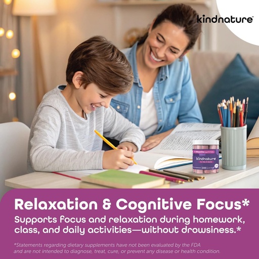 [BRSROCD7C4CAADQV] kindnature L-Theanine Gummies 200mg – Vegan Calm & Focus Supplement for Adults & Kids Ages 4+ – Mixed Berry Chewable, Low Sugar, Non-Drowsy*