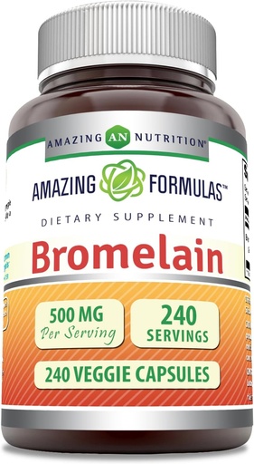 [BRSROGAQBN6R42Y4] Amazing Formulas Bromelain 500mg 2400 GDU, Veggie Capsules | Non-GMO | Gluten Free | Made in USA | Ideal for Vegetarians (240 Count)