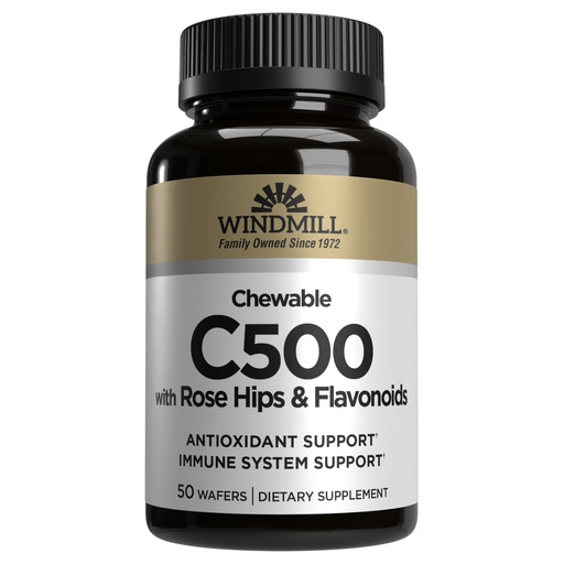 [BRSWIYYCDIEBS2TM] Windmill Natural Vitamins Vitamin C 500 mg, with Rose Hips and Bioflavonoids, Immune Booster, Antioxidant Support, Chewable Tablets, Acerola Berry, 50 Tablets, 50 Servings