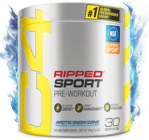 [BRSWGEA7BFYWCYLG] C4 Ripped Sport Pré entraînement Poudre Arctic Snow Cone - NSF certifié pour le sport + sucre gratuit Préentraînement Supplément énergie pour les hommes et les femmes - 135mg caféine + perte de poids - 30 portions