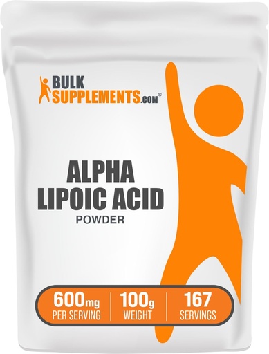 [BRSWIG3ZOQJRKEA7] BulkSupplementments.com Alpha Lipoic Acid Powder - ALA Supplement, Antioxidant Supplement - Gluten Free, 600mg per Serving, 100g (3,5 oz) (Pack of 1)