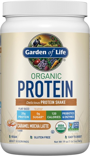 [BRSRAYL7OEMBYD3D] Garden of Life Vegan Protein Powder - Caramel Mocha Latte - 20g Plant Protein, BCAAs, Probiotics & Digestive Enzymes - Gluten-Free, Non-GMO