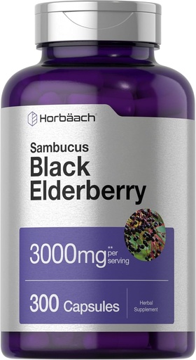 [BRSW2EITBB6GKHIY] Horbäach Black Elderberry | 3000mg 캡슐 | 300 개 | 비 GMO, 글루텐 프리 | 삼부커스 보충교재