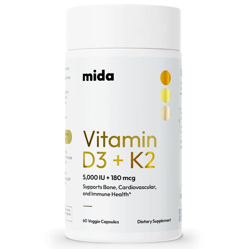 [BRSRAYLRBEFQMCDU] Vitamin D3 K2 5000 IU with MK7 (180 mcg) | Natural Supplement for Bone Strength, Heart Health, and Immune Support | Vegan Capsules | 60 Servings