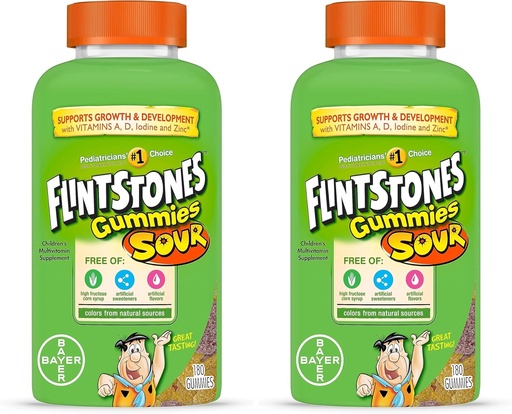 [BRSW2HQCBUPR6YI2] Flintstones Sour Gummies Kids Vitamins, Gummy Multivitamin for Kids with Vitamins A, B6, B12, C, D & more, 180ct (Pack of 2)