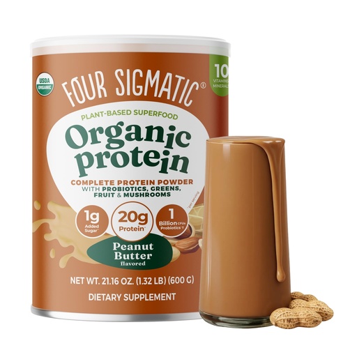 [BRSWYFIHPMIWY3IZ] Four Sigmatic Organic Plant-Based Protein Powder | Clean Vegan Protein Elevated with Lion’s Mane, Chaga, Cordyceps and More for Brain Function and Immune Support | Peanut Butter, 21.16 oz