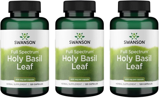 [BRSWIHYOAF6GKAI7] Hoja de Basilio Sagrado Swanson (Tulsi) - (120 cápsulas, 800 mg por servicio) 3 Pack
